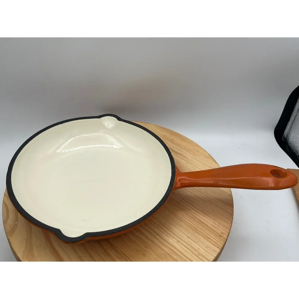 VTG MCM Dansk Mario Batali Persimmon Cast Iron Enamel Skillet Frying Pan 7